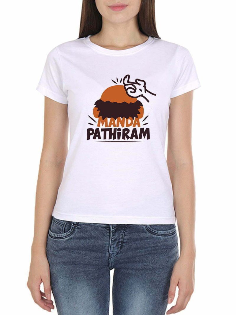 Manda Bathram Women Half Sleeve White Vadivelu T Shirt