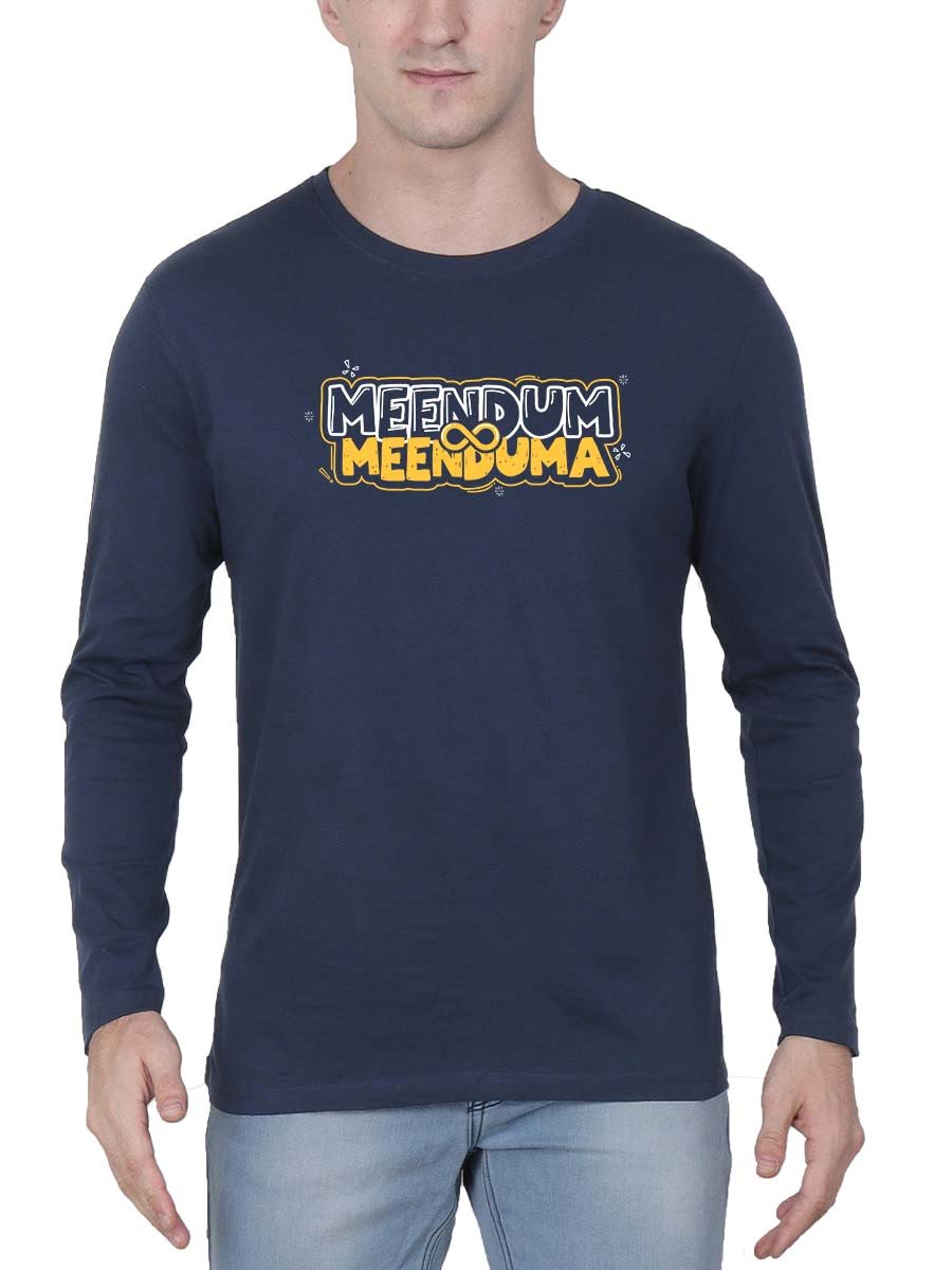 Meendum Meenduma Men Full Sleeve Navy Blue Crazy Tamil T-Shirt