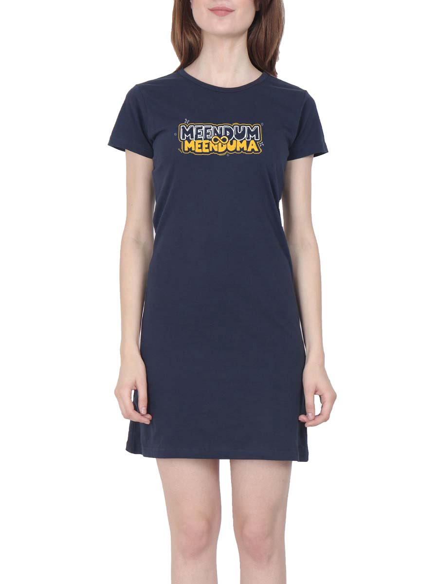 Meendum Meenduma Women Navy Blue Crazy Tamil T-Shirt Dress