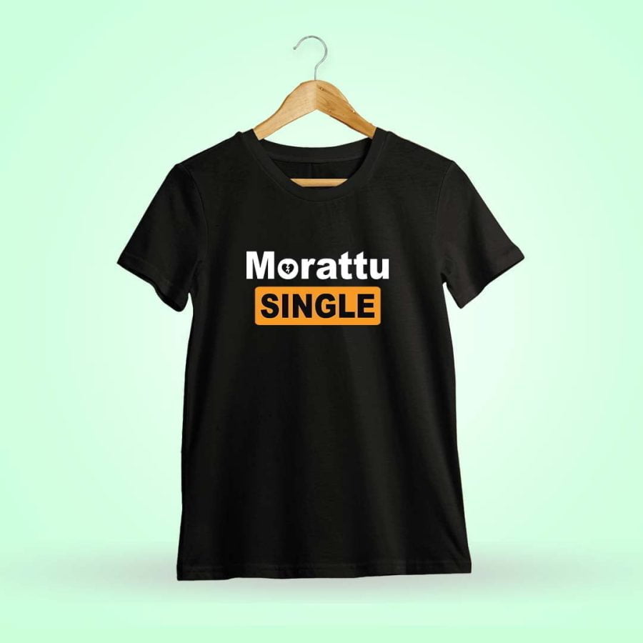 Morattu Single Men's Black Half Sleeve Tamil Round Neck T-Shirt
