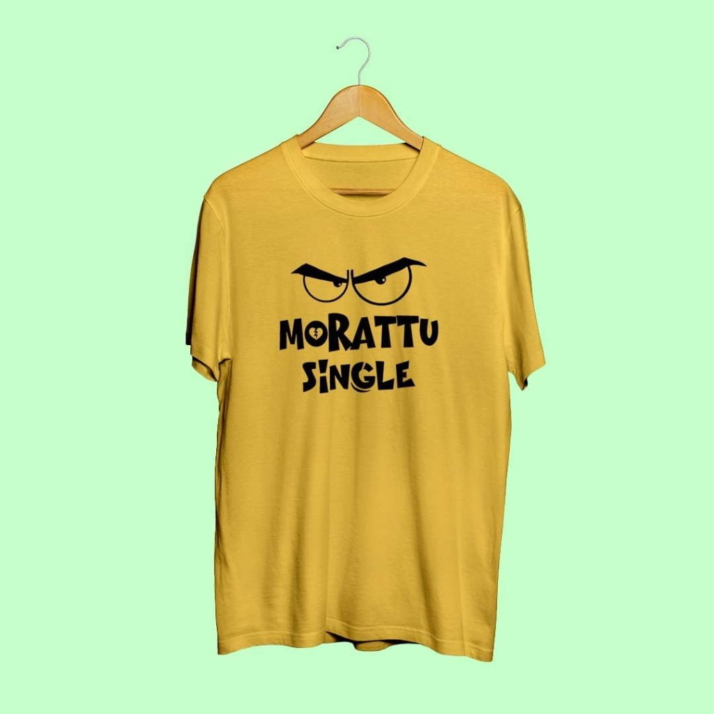 Morattu Single Men Half Sleeve Yellow Tamil Filmy T-Shirt