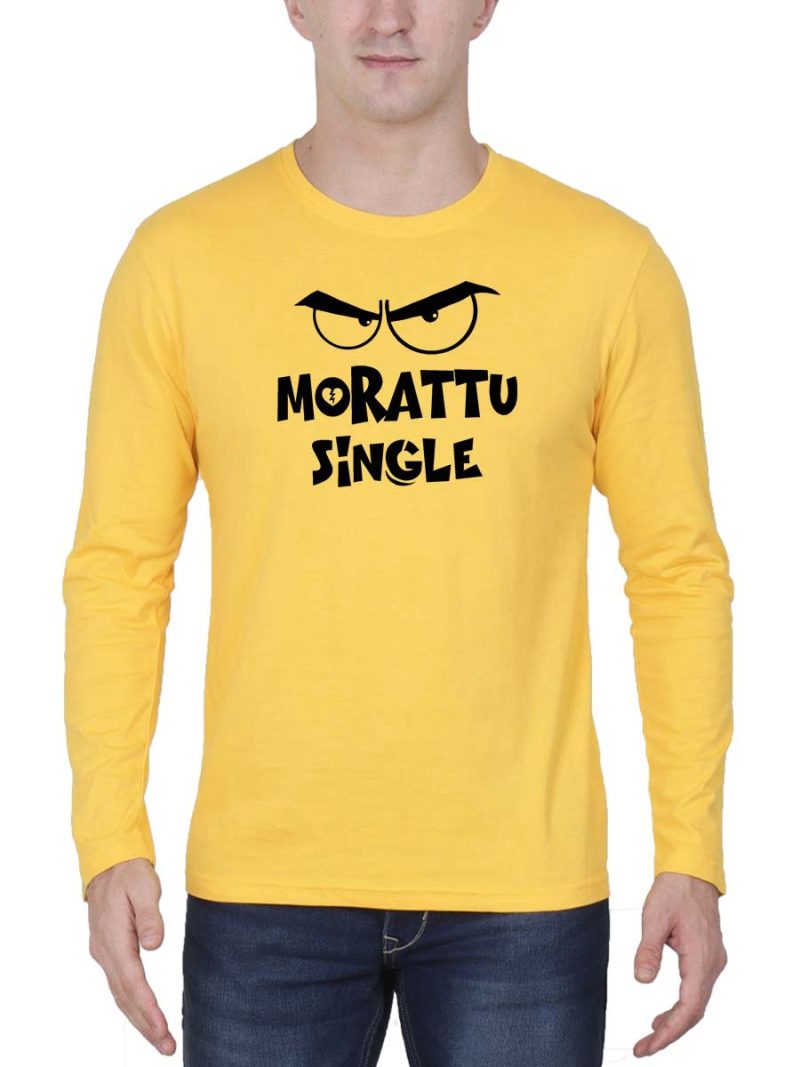 Morattu Single Men's Yellow Full Sleeve Tamil Filmy T-Shirt