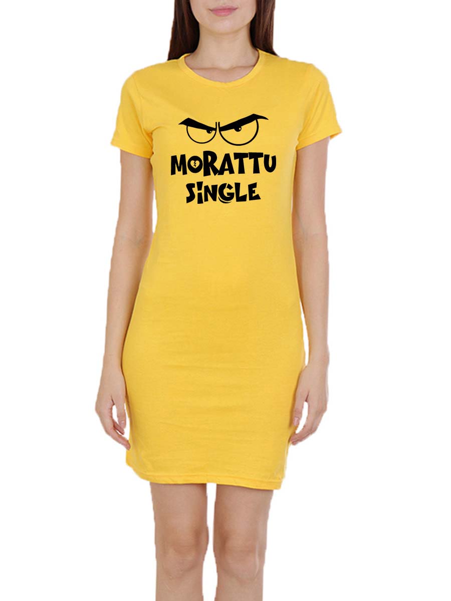 Morattu Single Women Yellow Tamil Filmy T-Shirt Dress