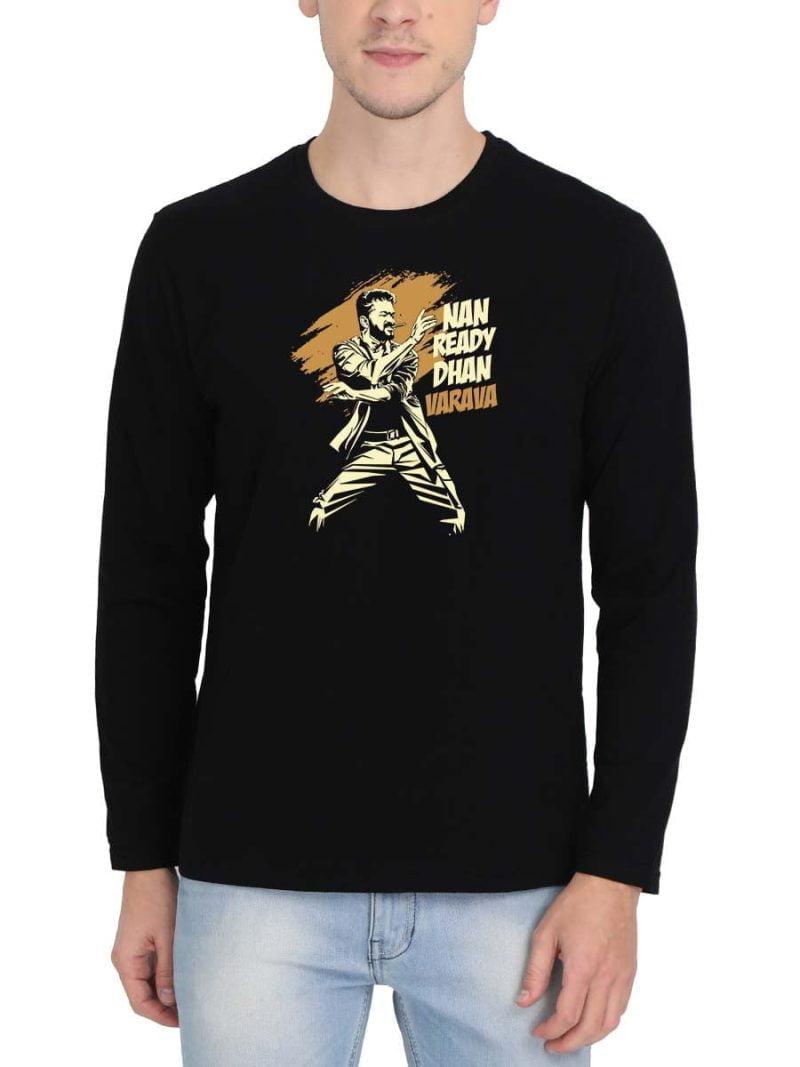 Naa Ready Dhan Varava Dance Men Full Sleeve Black Thalapathy Vijay T-Shirt