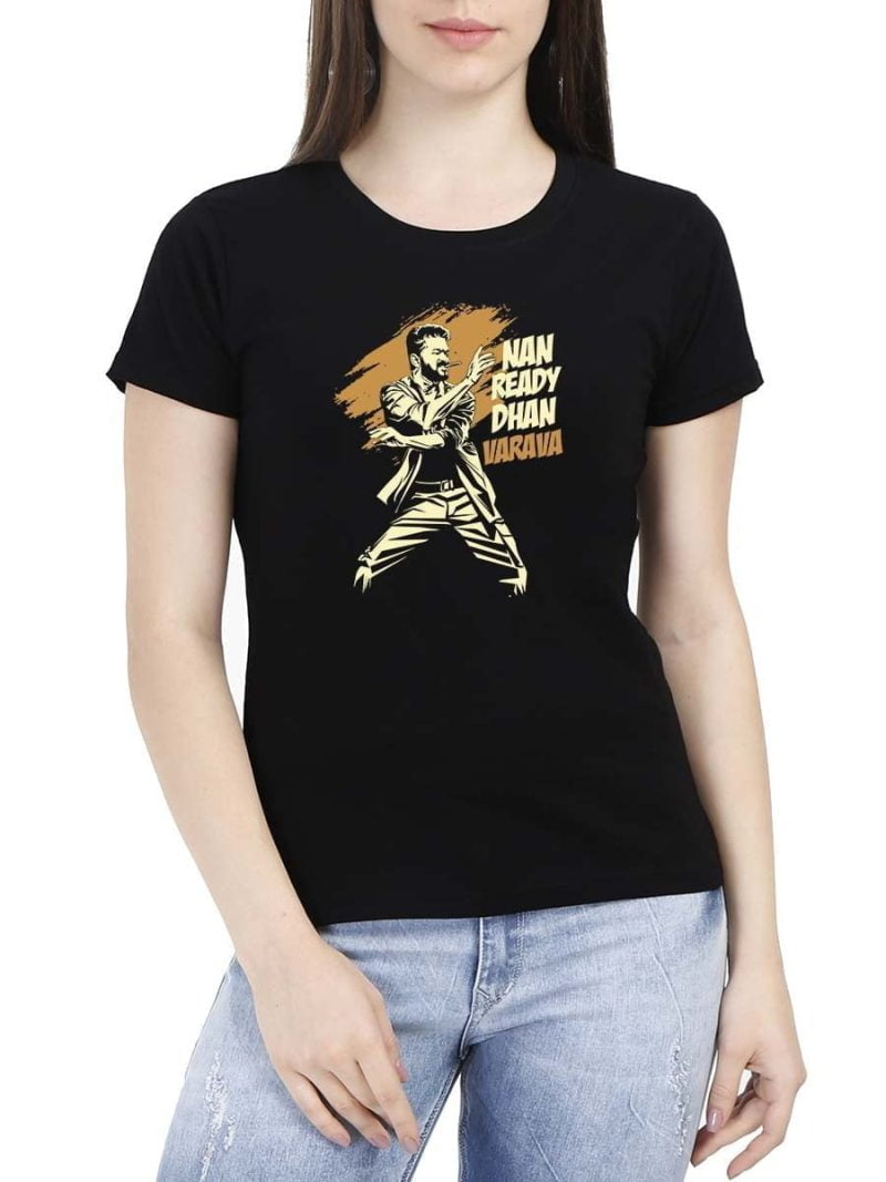 Naa Ready Dhan Varava Dance Women Half Sleeve Black Thalapathy Vijay T-Shirt