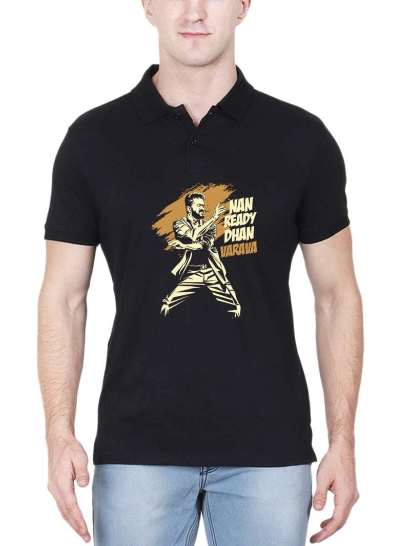 Naa Ready Dhan Varava Dance Men Polo Collar Black Vijay T-Shirt