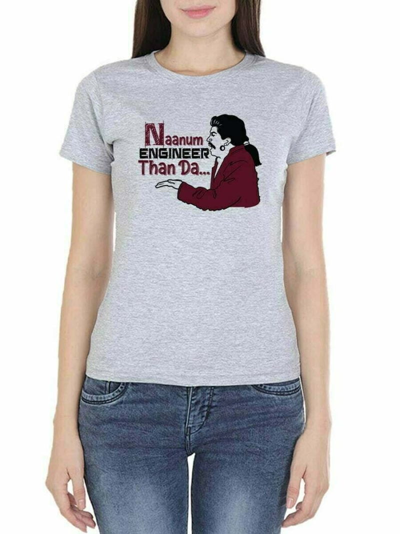 Naanum Rowdy Dhaan Moment To Engineers Grey Melange Vadivelu T Shirt
