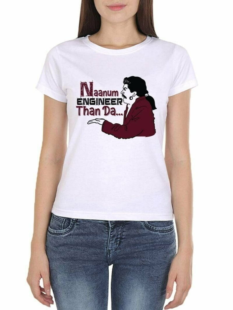 Naanum Rowdy Dhaan Da Momemt To Engineers White Vadivelu T Shirt