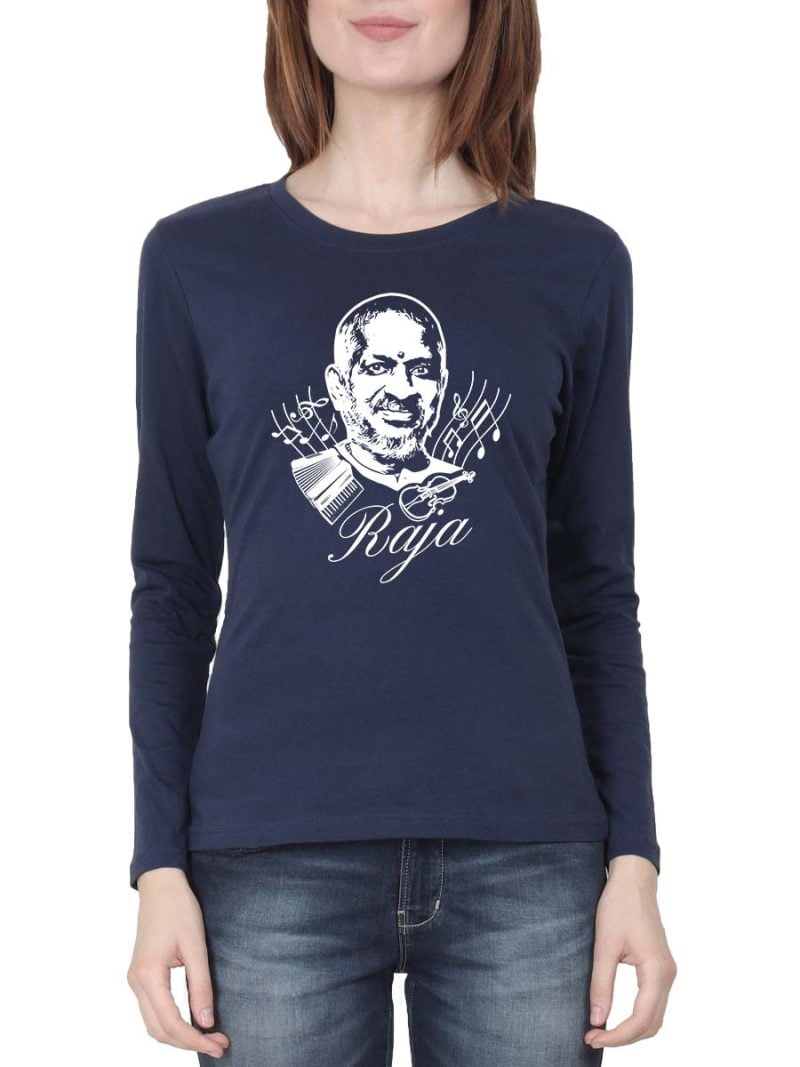 Ilaiyaraaja Women Full Sleeve Navy Blue Tamil Celebrities T-Shirt