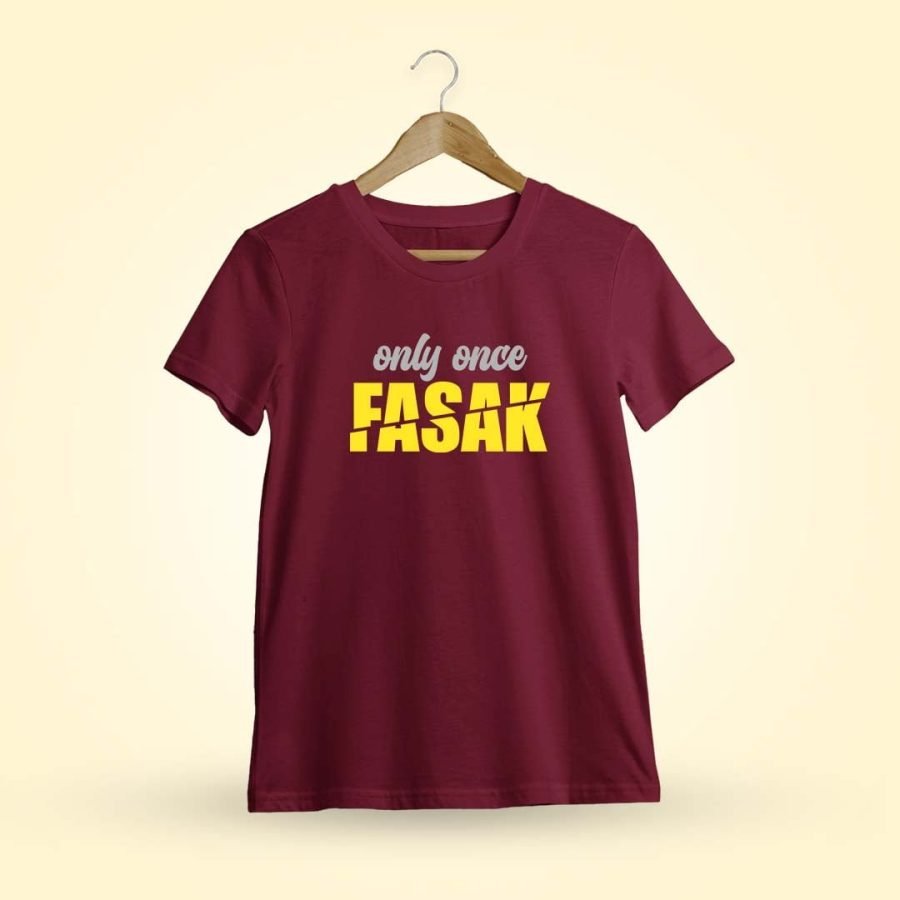 Only Once Fasak Men Half Sleeve Maroon Crazy Telugu T-Shirt