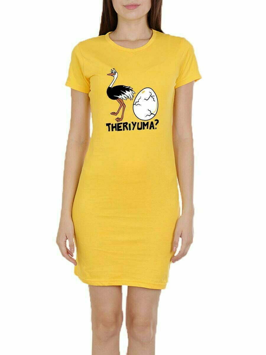 Ostrich Mutta Theriyuma Yellow T-Shirt Dress
