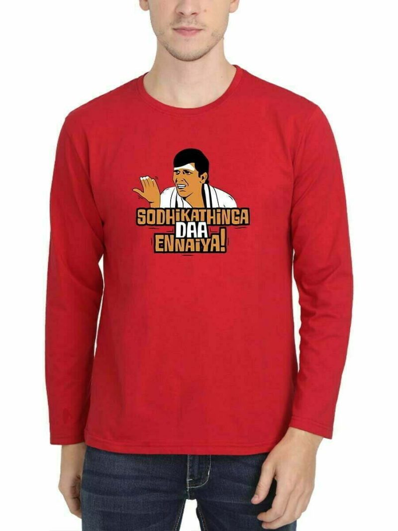 Sothikathinga Da Ennaya Dialogue Men Full Sleeve Red Vadivelu T Shirt