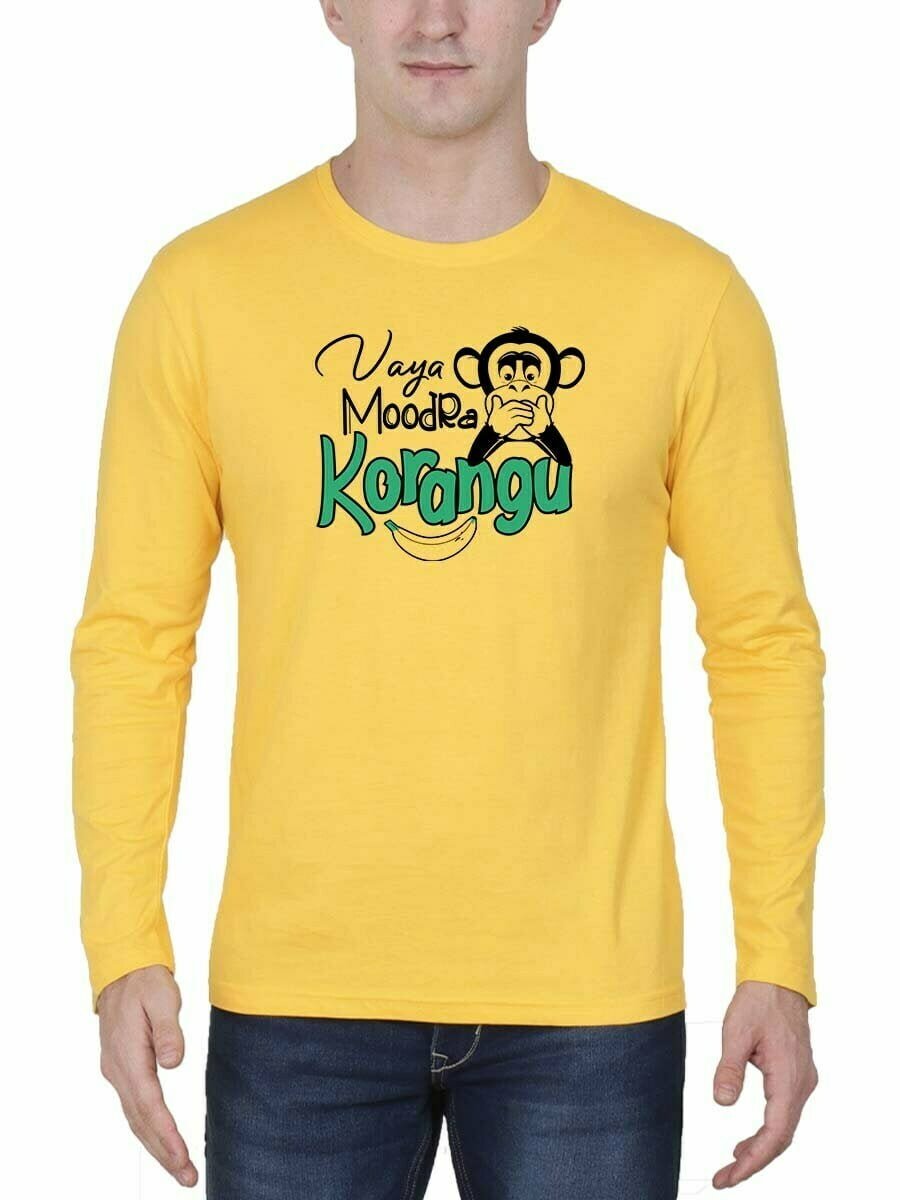 Vaaya Moodra Korangu Men Full Sleeve Yellow Vadivelu T Shirt