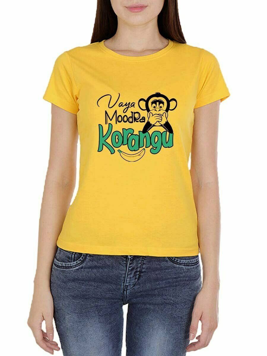 Vaaya Moodra Korangu Women Half Sleeve Yellow Vadivelu T Shirt