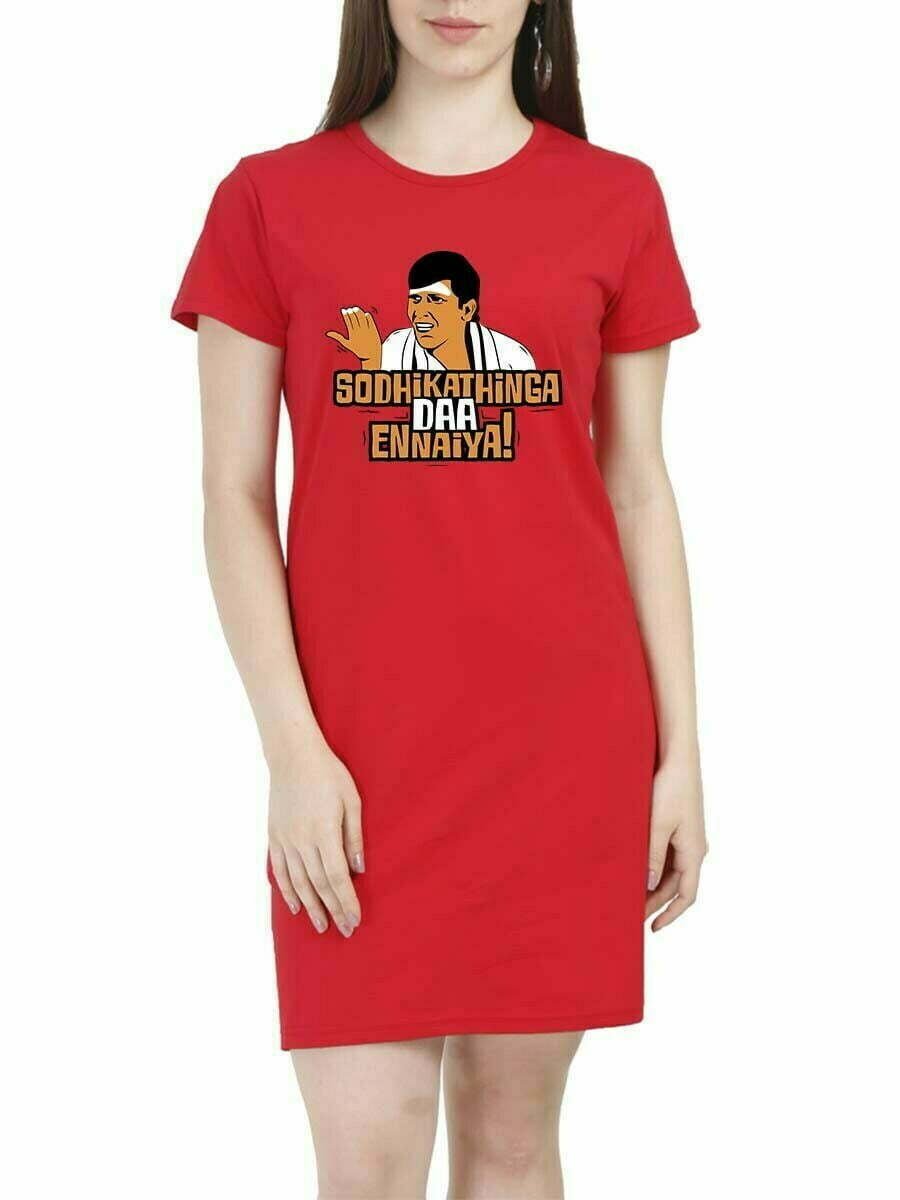 Sothikathinga Da Ennaya Dialogue Women Red Vadivelu Tshirt Dress