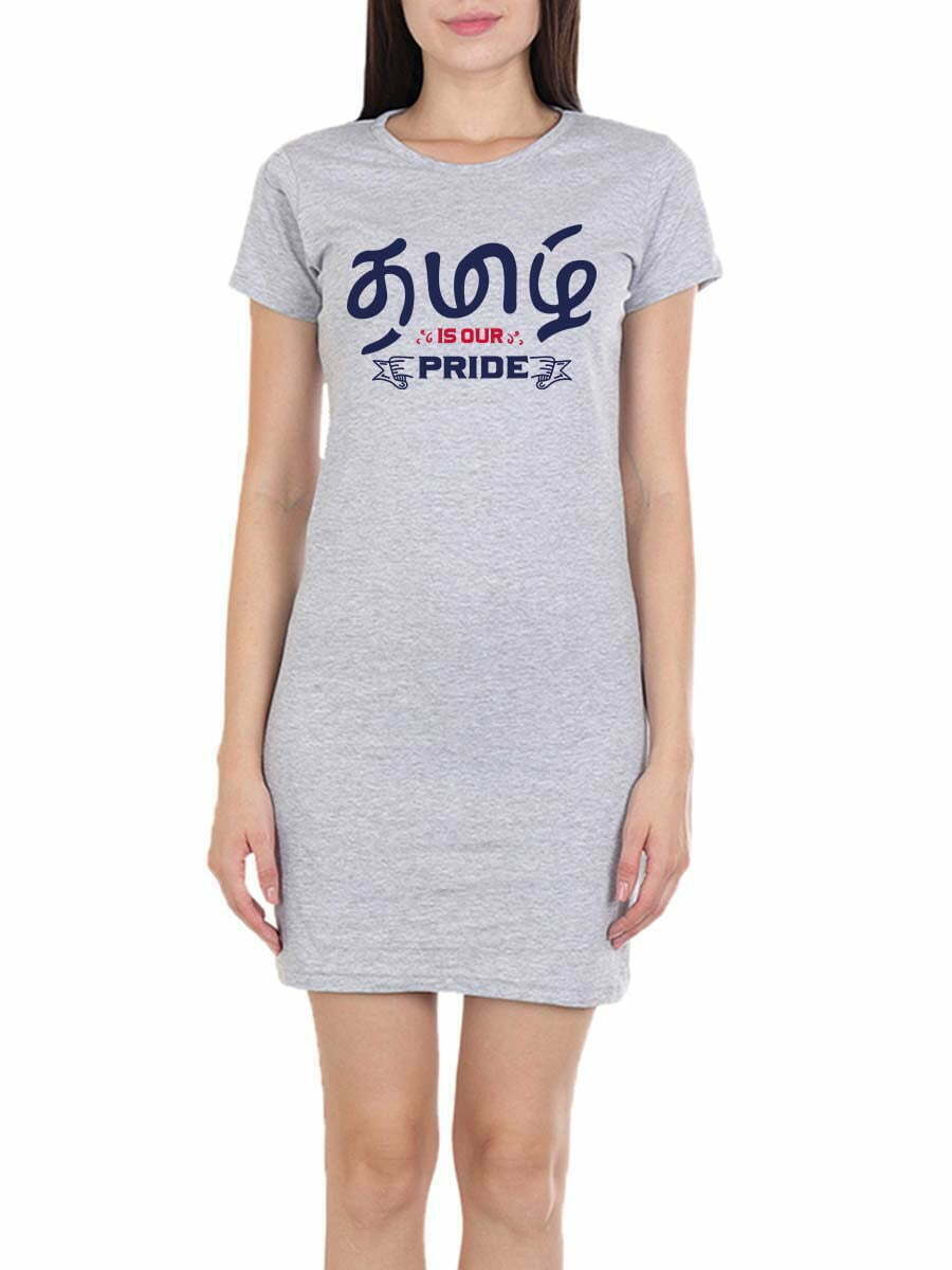 Tamil Pride Grey Melange Tamil Quotes T Shirt Dress