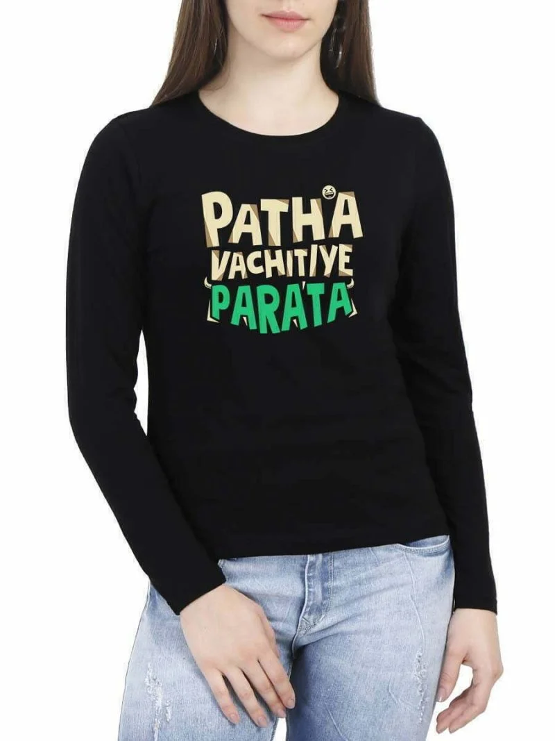 Patha Vachutiye Parata Women Full Sleeve Black Tamil Movie T Shirt