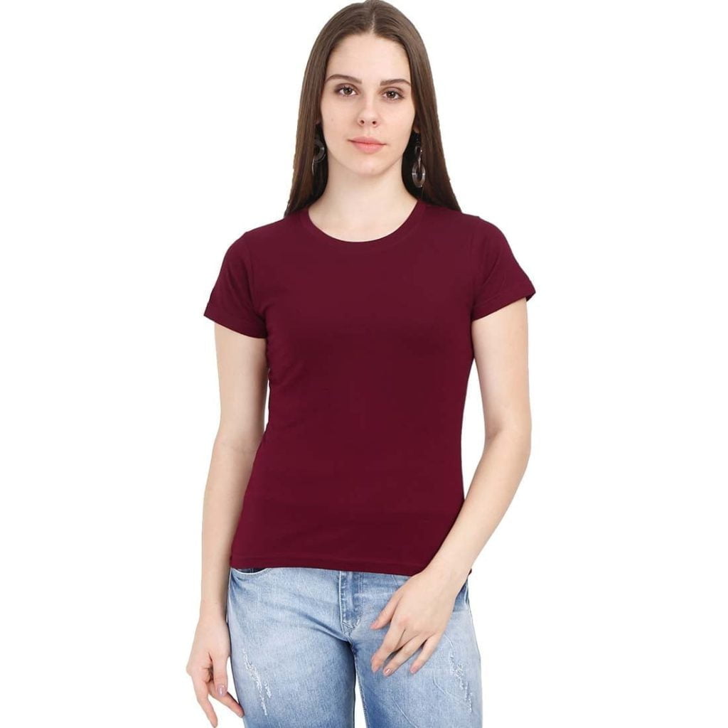 Women's Maroon Half Sleeve Round Neck Plain T-Shirt