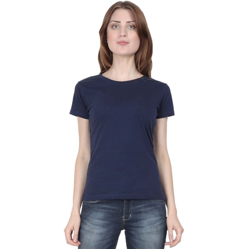 Women's Navy Blue Half Sleeve Round Neck Plain T-Shirt