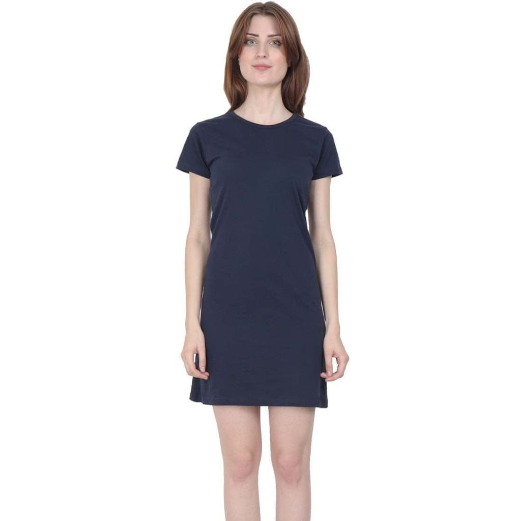 Women's Navy Blue Half Sleeve Plain T-Shirt Dress