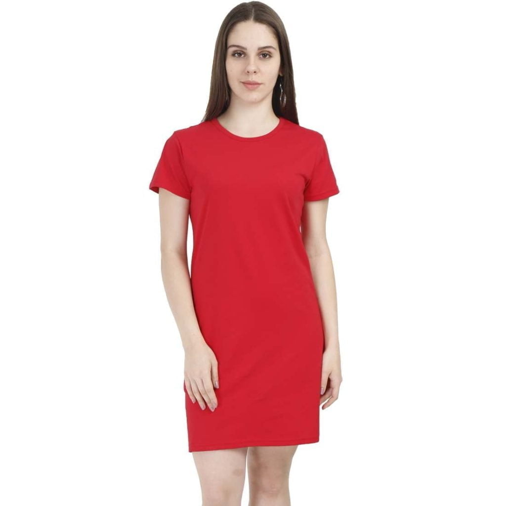 Women's Red Half Sleeve Plain T-Shirt Dress