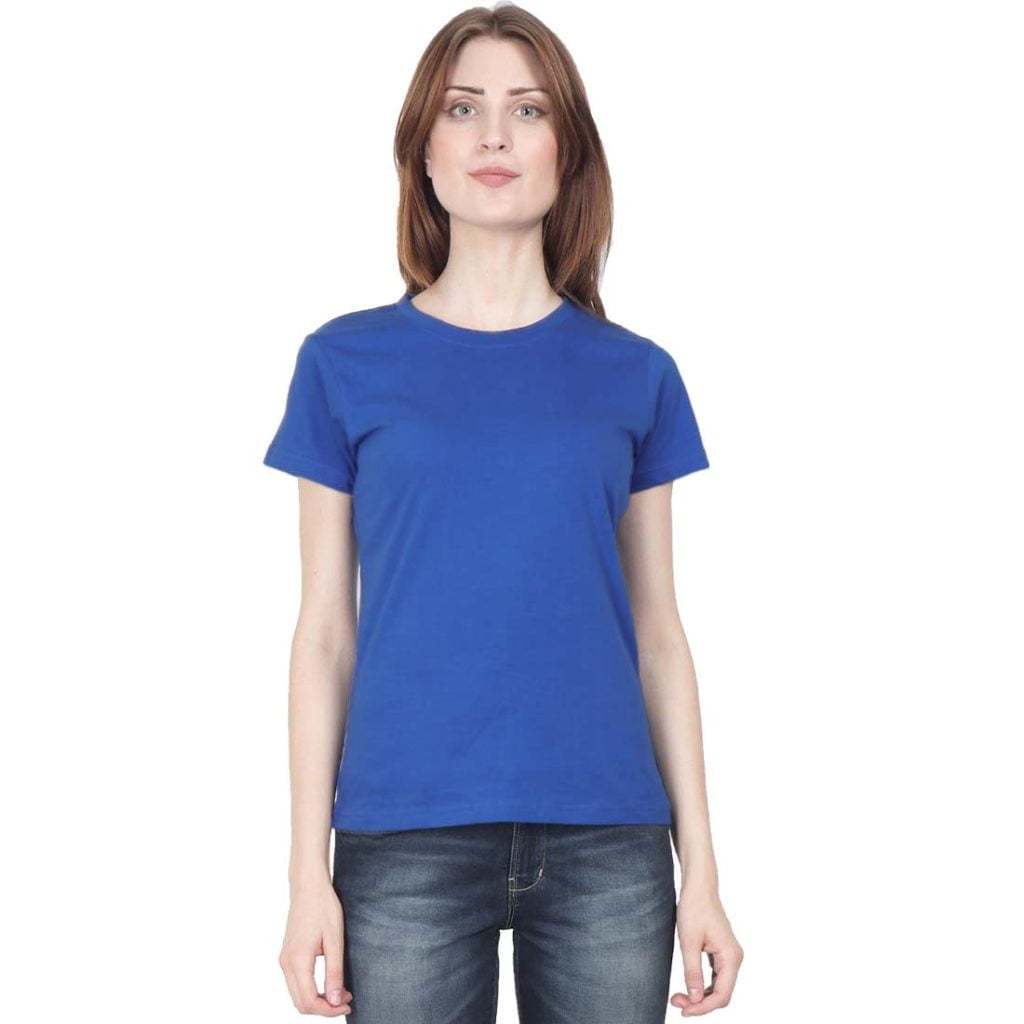 Women's Royal Blue Half Sleeve Round Neck Plain T-Shirt