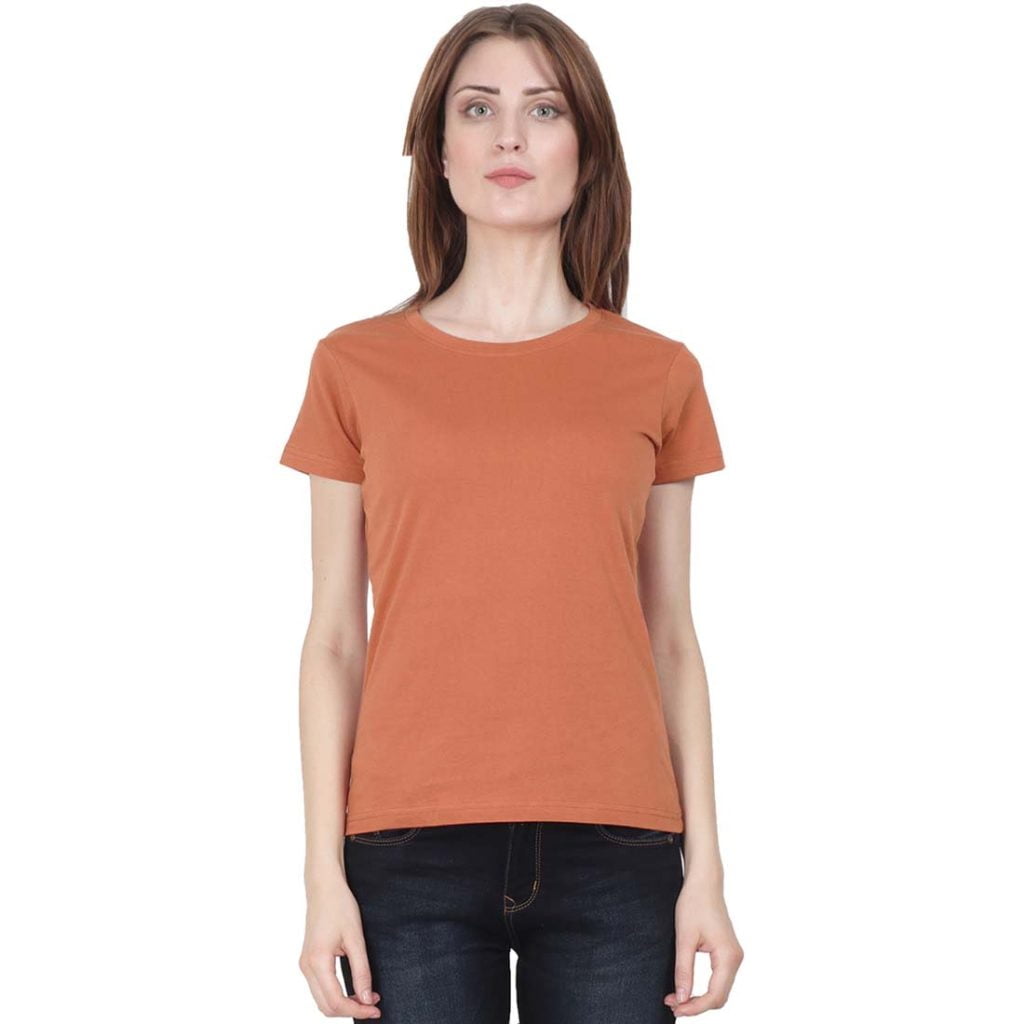 Women's Saffron Half Sleeve Round Neck Plain T-Shirt