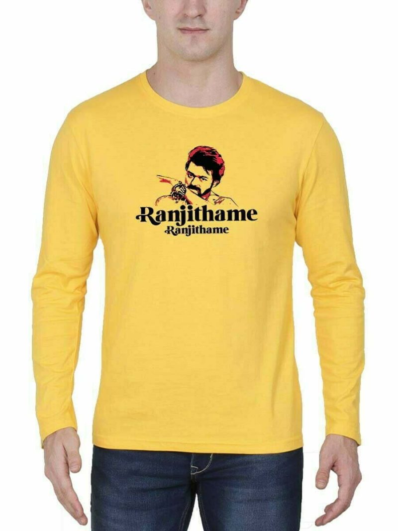 Ranjithame Men Full Sleeve Yellow Thalapathy Vijay T-Shirt