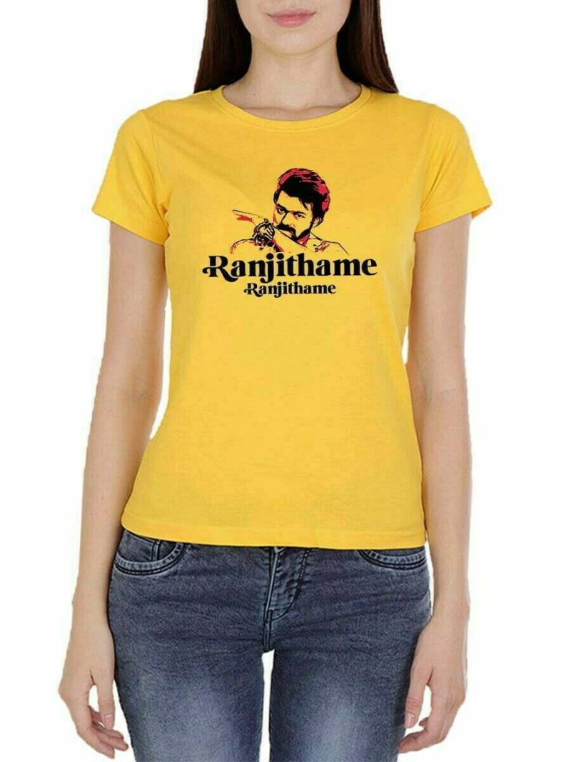 Ranjithame Women Half Sleeve Yellow Thalapathy Vijay T-Shirt