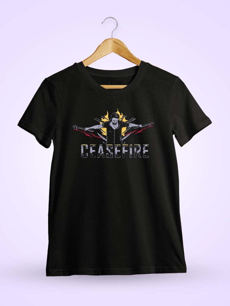 Rebel Star Ceasefire Telugu Men Half Sleeve Black Prabhas T-Shirt