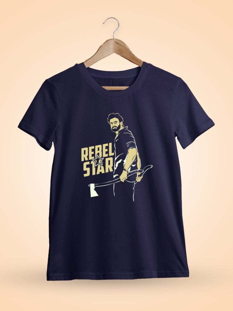 Rebel Star Stance Telugu Men Half Sleeve Navy Blue Prabhas T-Shirt