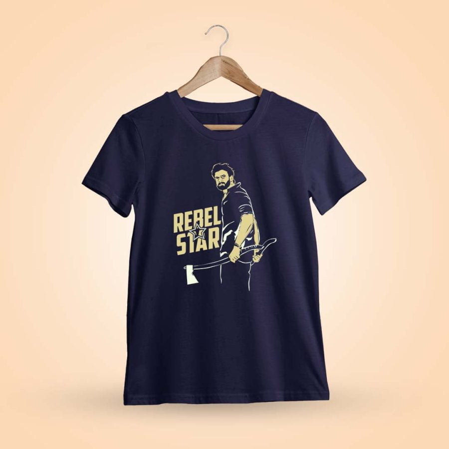 Rebel Star Stance Telugu Men Half Sleeve Navy Blue Prabhas T-Shirt