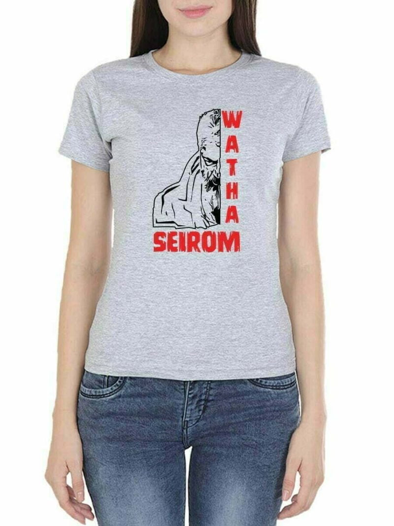Watha Seirom Face Women Half Sleeve Grey Melange Ajith T Shirt