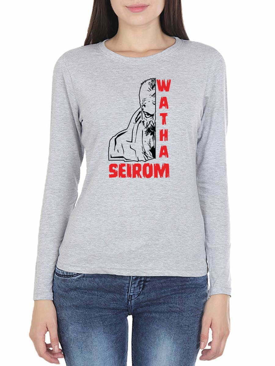Watha Seirom Face Women Full Sleeve Grey Melange Ajith T Shirt