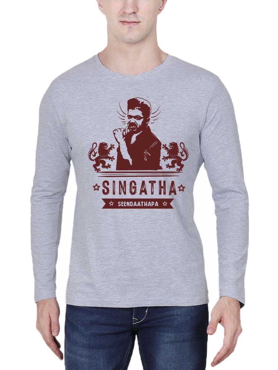 Singatha Seendadhappa Naa Ready Song Men Full Sleeve Grey Melange Thalapathy Vijay T-Shirt