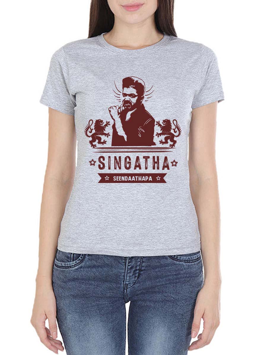 Singatha Seendadhappa Naa Ready Song Women Half Sleeve Grey Melange Thalapathy Vijay T-Shirt