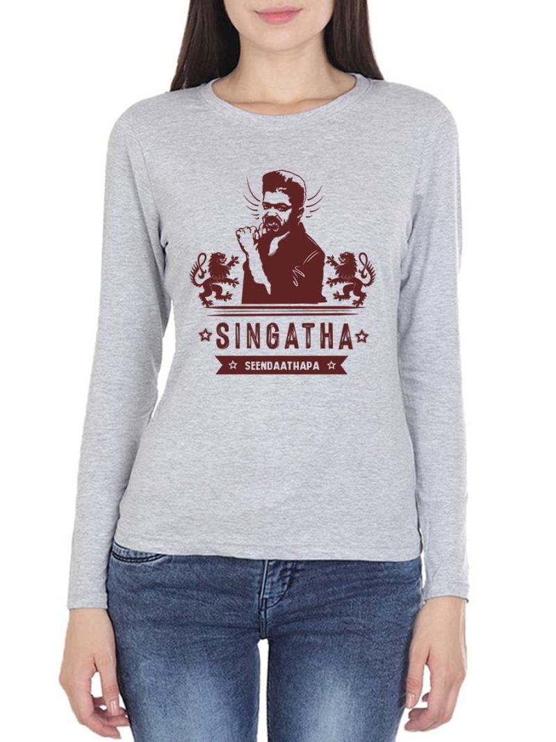 Singatha Seendadhappa Naa Ready Song Women Full Sleeve Grey Melange Thalapathy Vijay T-Shirt