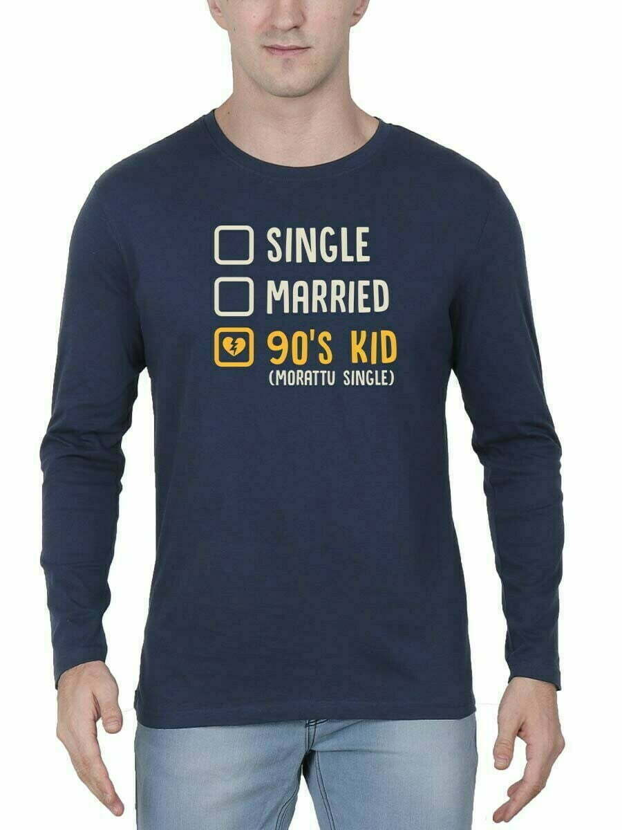 Single Married 90's Kid (Morattu Single) Men's Navy Blue Full Sleeve Tamil Round Neck T-Shirt