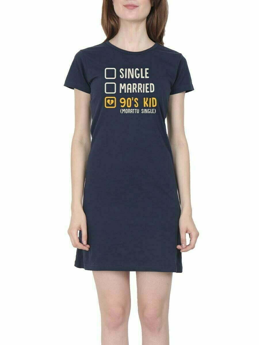 Single Married 90's Kid (Morattu Single) Women Navy Blue Tamil Tshirt Dress
