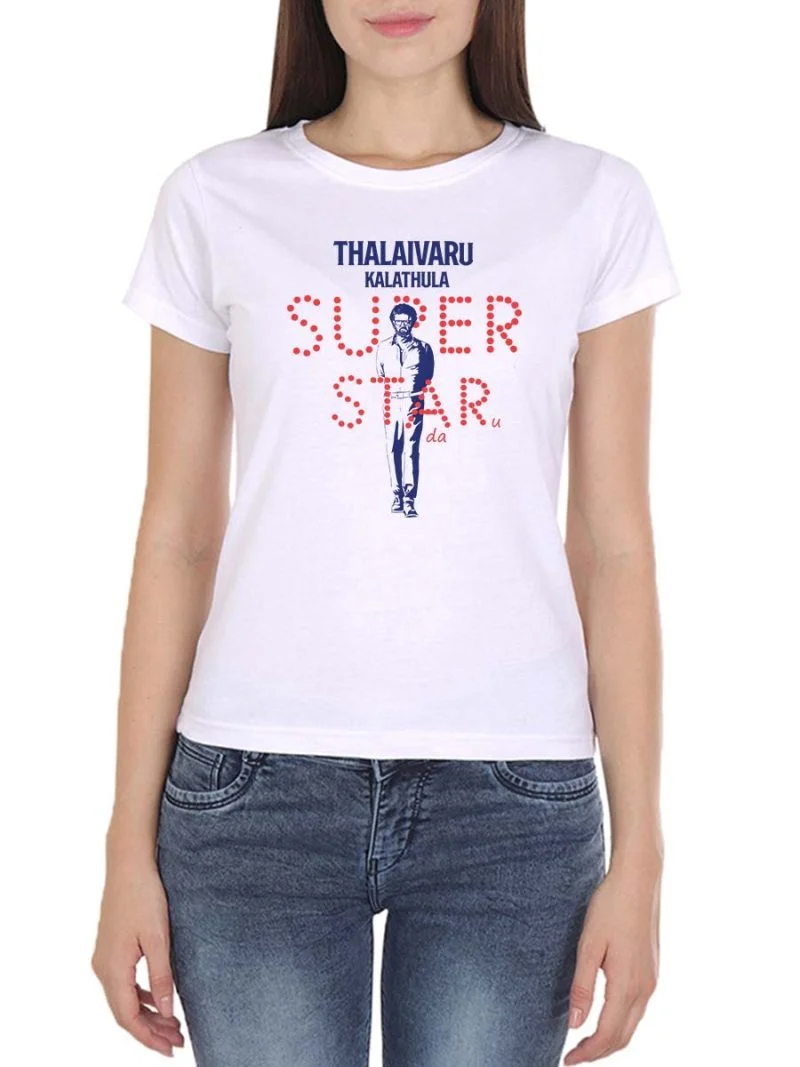 Hukum Lyrics - Thalaivaru Kalathula Superstaru Women Half Sleeve White Rajini T-Shirt