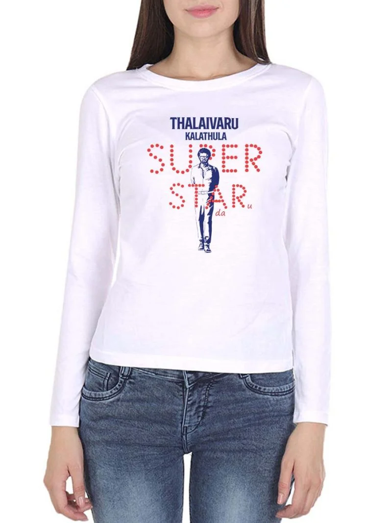 Hukum Lyrics - Thalaivaru Kalathula Superstaru Women Full Sleeve White Rajini T-Shirt