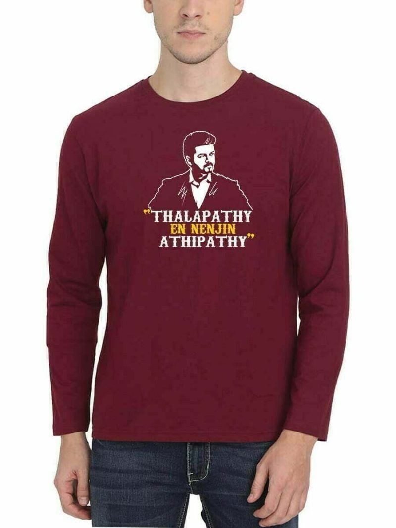 Thee Thalapathy En Nenjin Athipathy Maroon Thalapathy Vijay T-Shirt