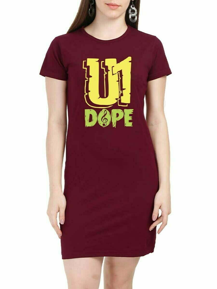 U1 Dope - Yuvanism Women Maroon Yuvan T-Shirt Dress