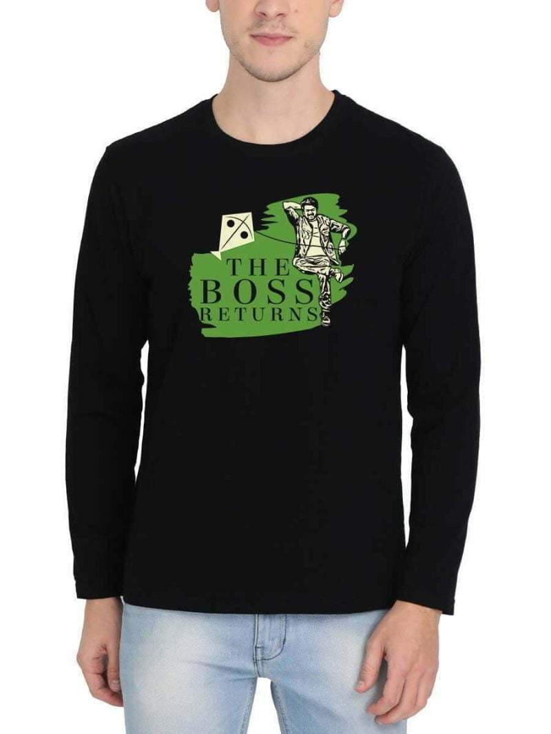 Varisu Vijay Boss Returns Men Full Sleeve Black Thalapathy Vijay T-Shirt