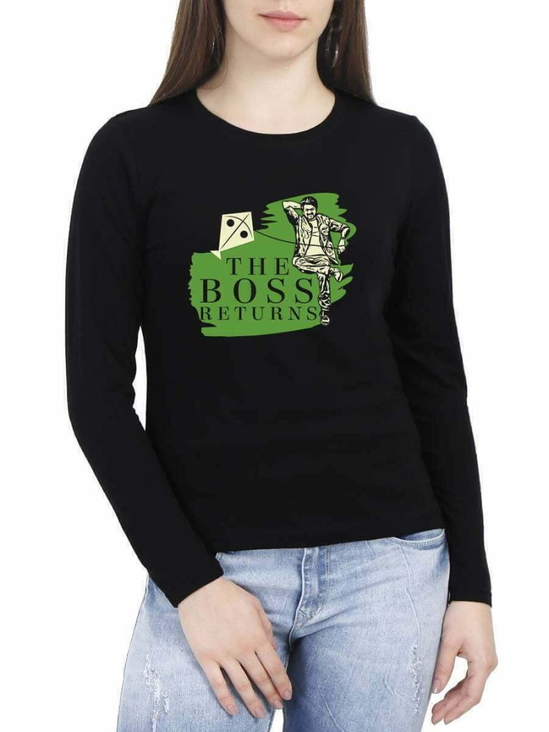 Varisu Vijay Boss Returns Women Full Sleeve Black Thalapathy Vijay T-Shirt