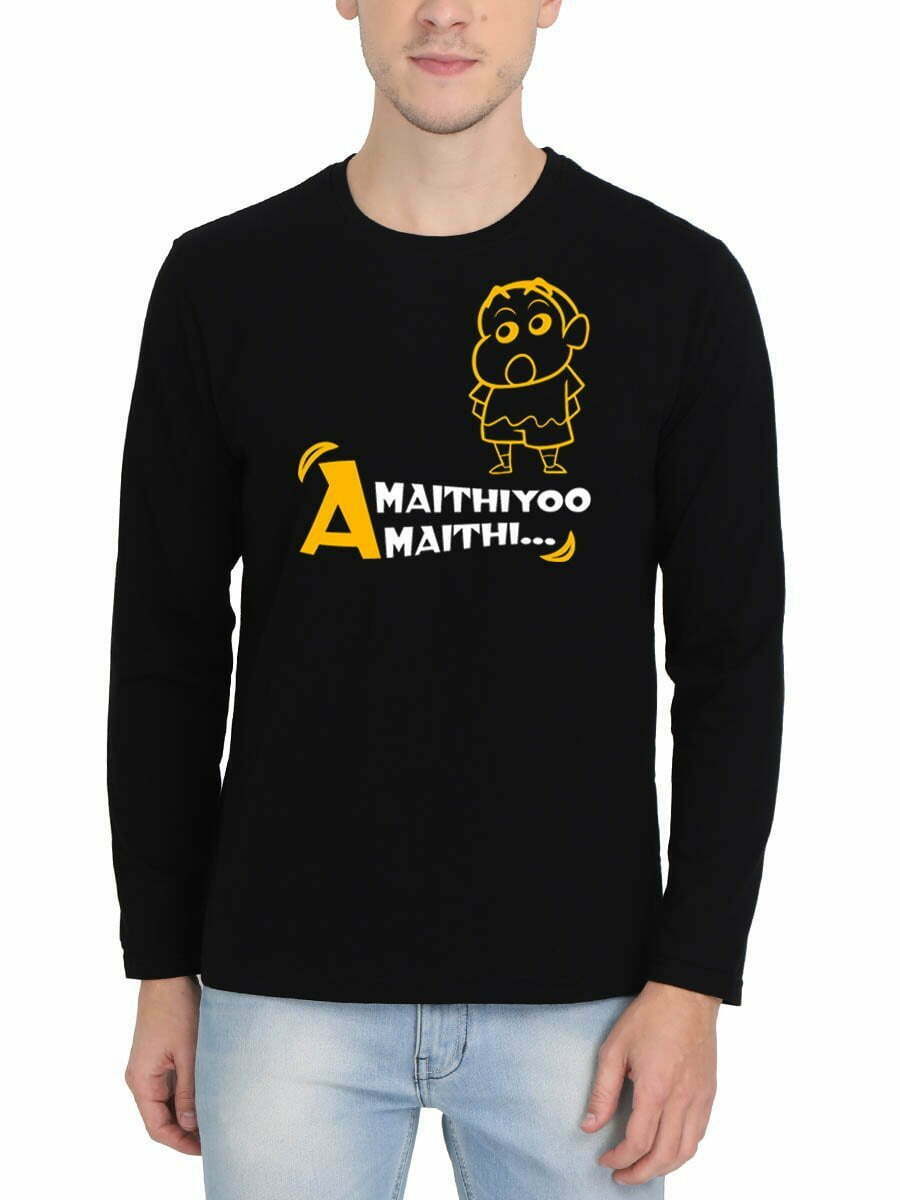 Amaithiyo Amaithi - Shinchan Men's Black Full Sleeve Tamil Round Neck T-Shirt