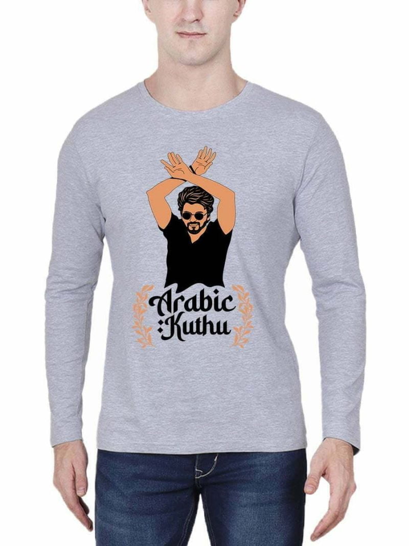 Arabic Kuthu Men Full Sleeve Grey Melange Thalapathy Vijay T-Shirt