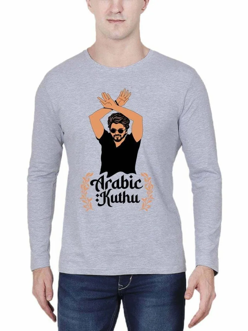 Arabic Kuthu Men Full Sleeve Grey Melange Thalapathy Vijay T-Shirt