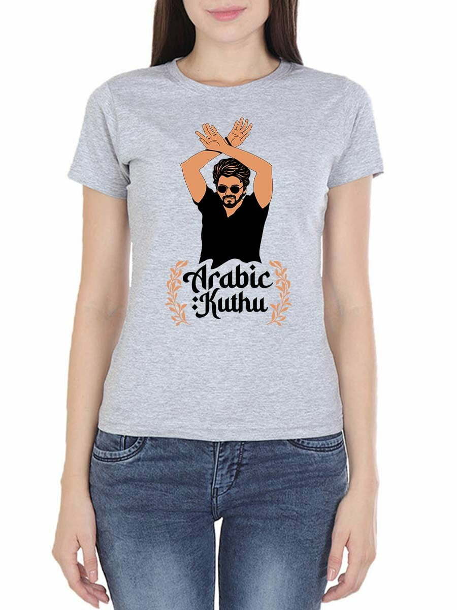 Arabic Kuthu Women Half Sleeve Grey Melange Thalapathy Vijay T-Shirt