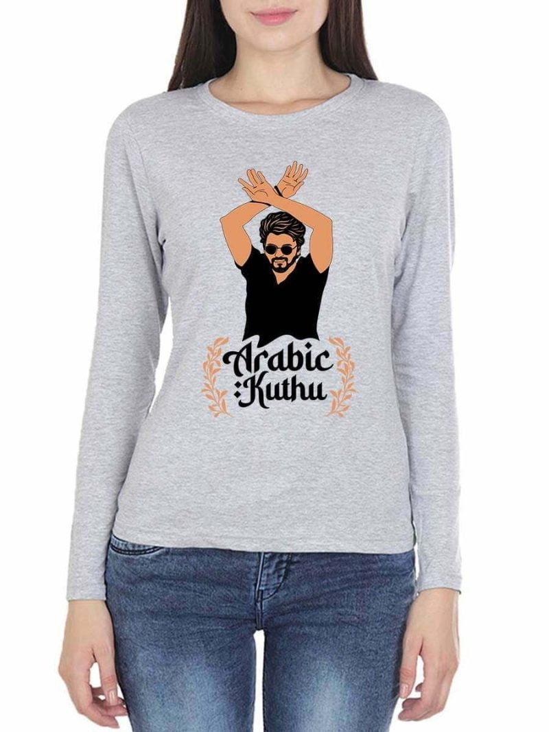 Arabic Kuthu Women Full Sleeve Grey Melange Thalapathy Vijay T-Shirt